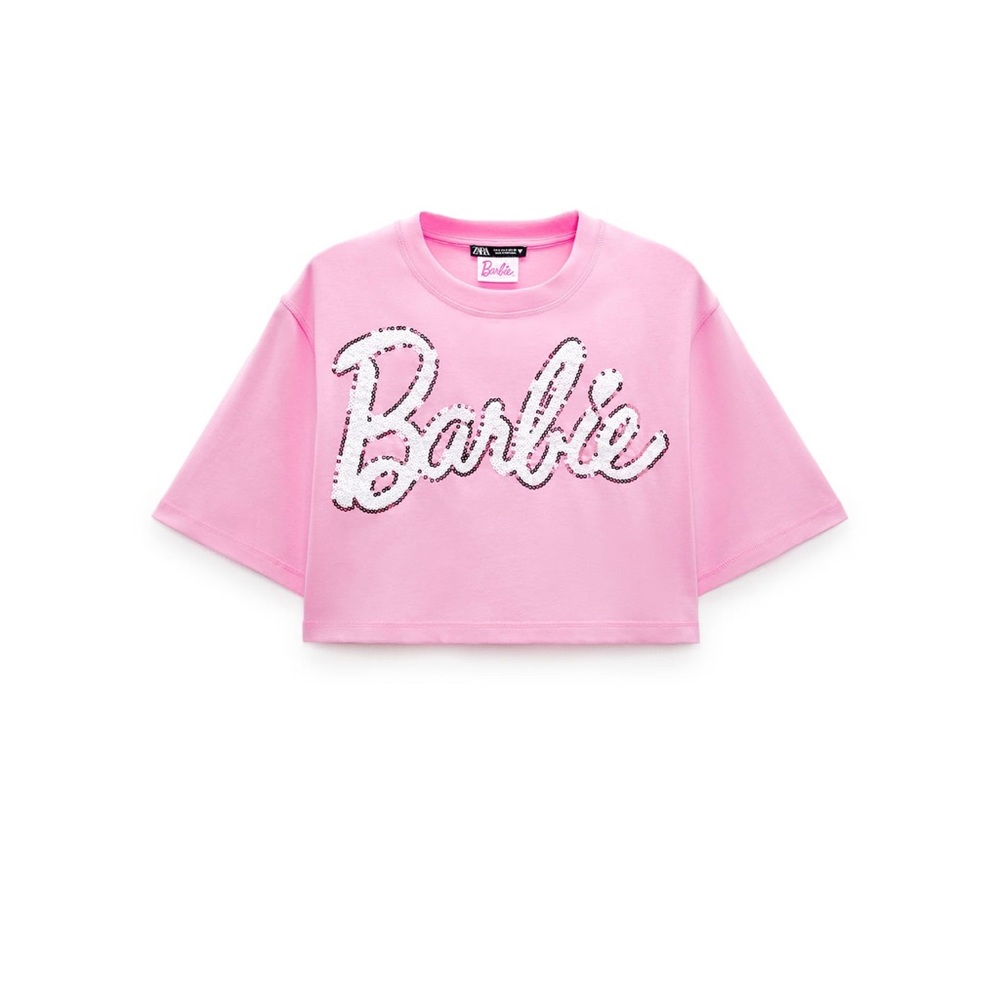 💖Zara X Barbie The Movie Crop T-shirt Pink Size Small NWT💖
